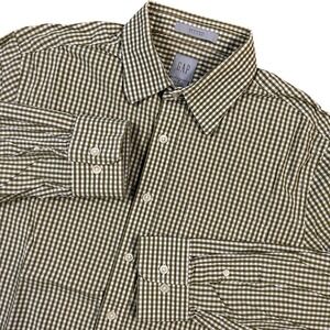 Gap Button Shirt Men's Medium Heather Green White Plaid Button Down Long‎ Sleeve